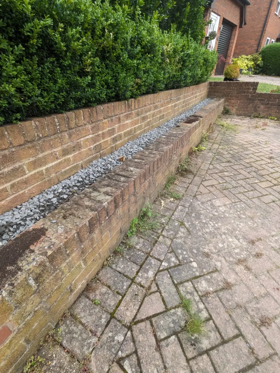 Block paving & brick wall, Ealing — before cleaning